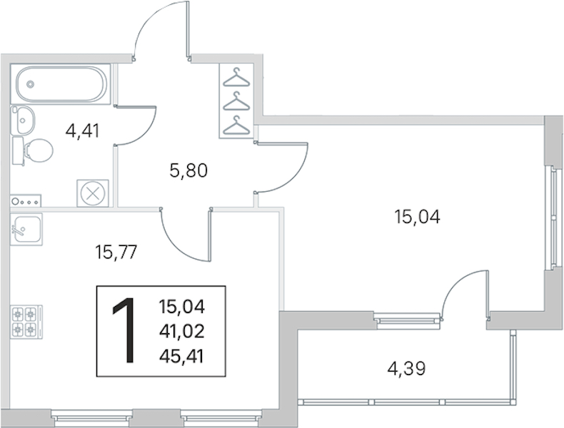 1-комнатная квартира 41.02 м², 1/4 эт., ЖК «Любоград в Стрельне»